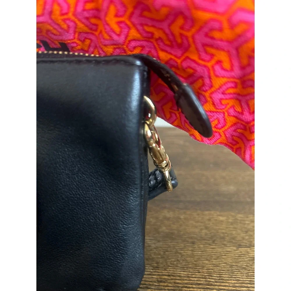 Tory Burch Marion Mini Crossbody Bag Black Pebbled Leather Gold Hardware Clutch
